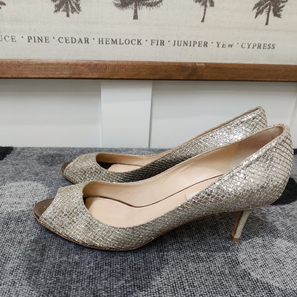 Jimmy Choo Peep Toe Metallic Heels - 41 - Picture 8 of 15